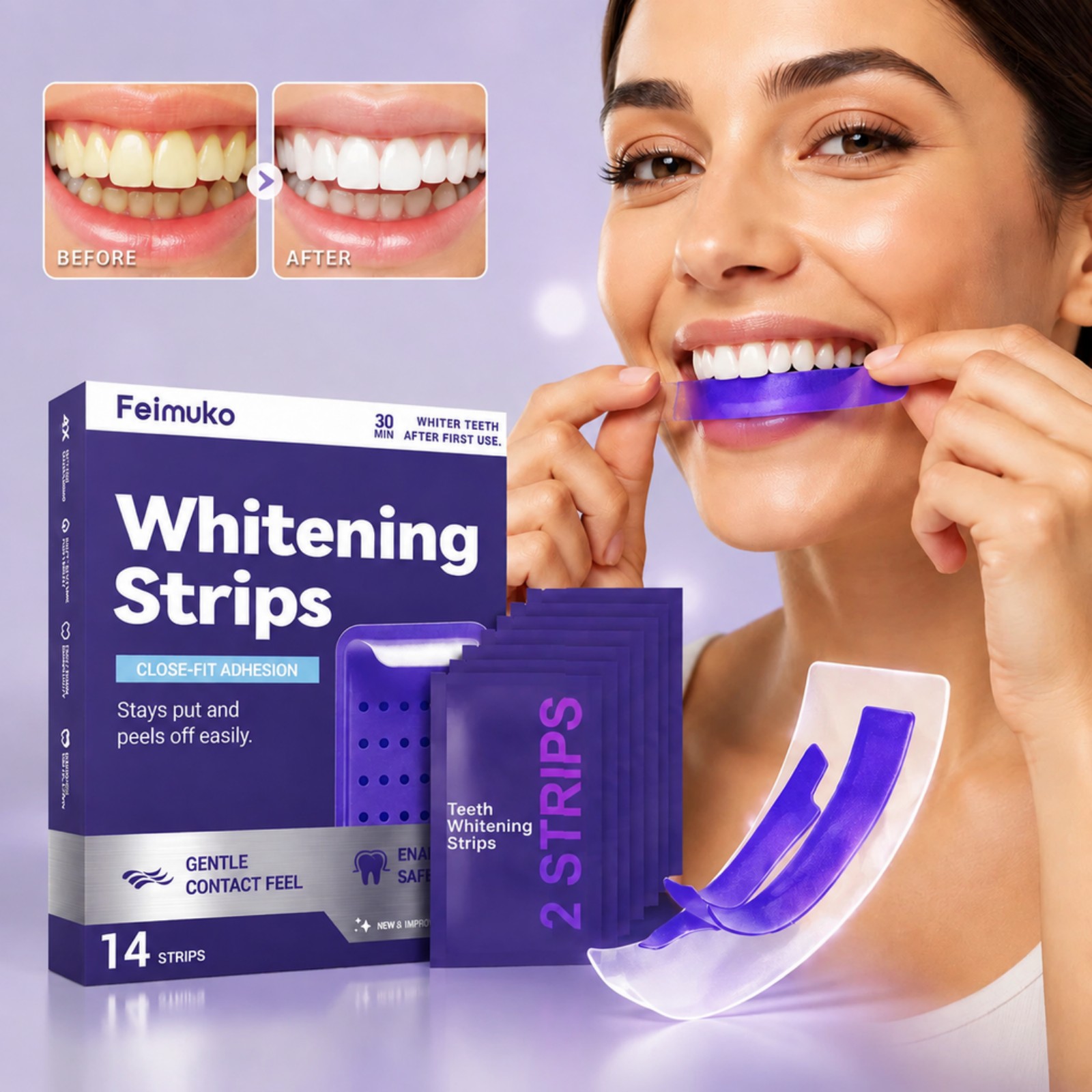 Teeth Whitening Kit At Home - 7 tiras blanqueadoras púrpuras premium, kit